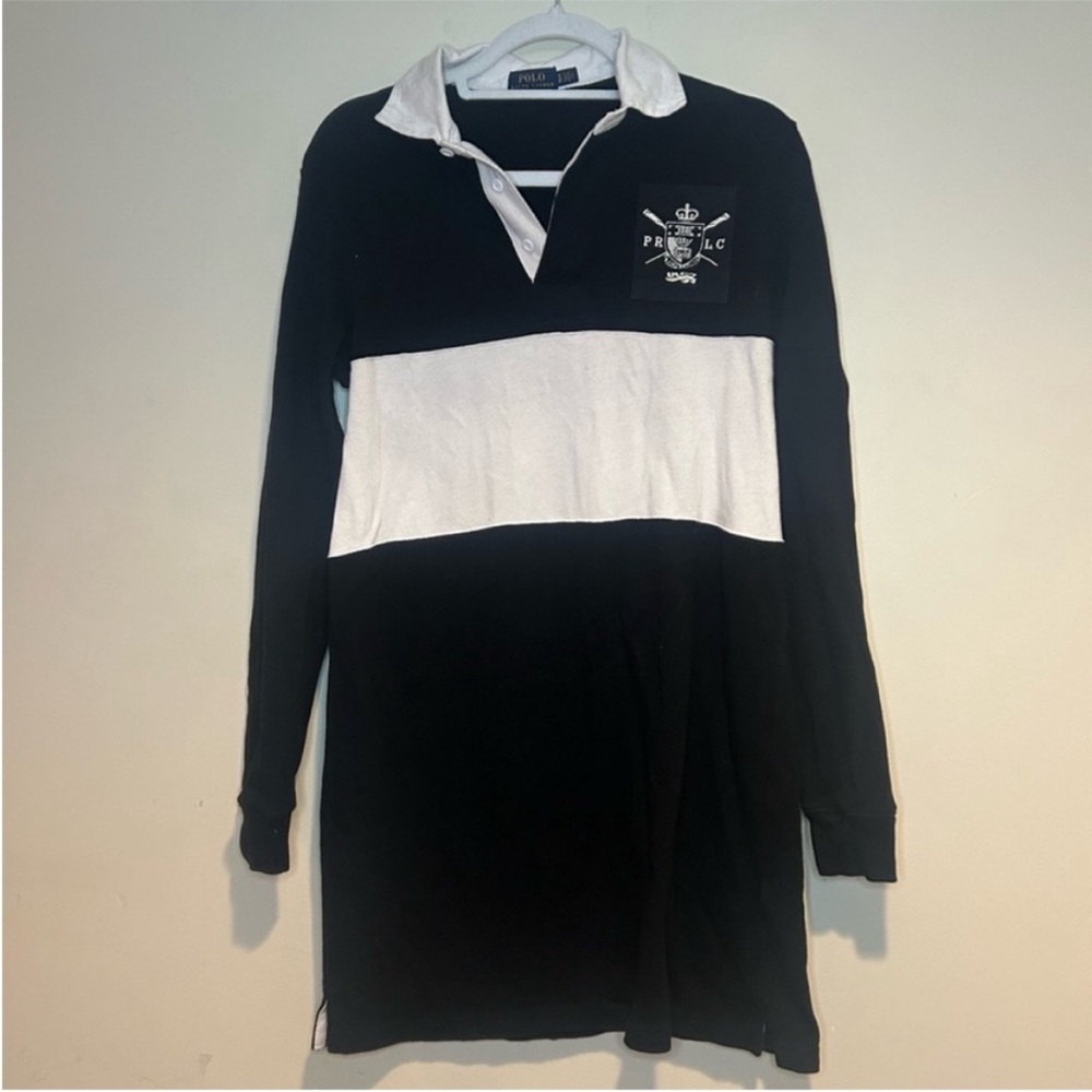 Polo Ralph Lauren Black & White Rugby Shirt Dress Sz Sm